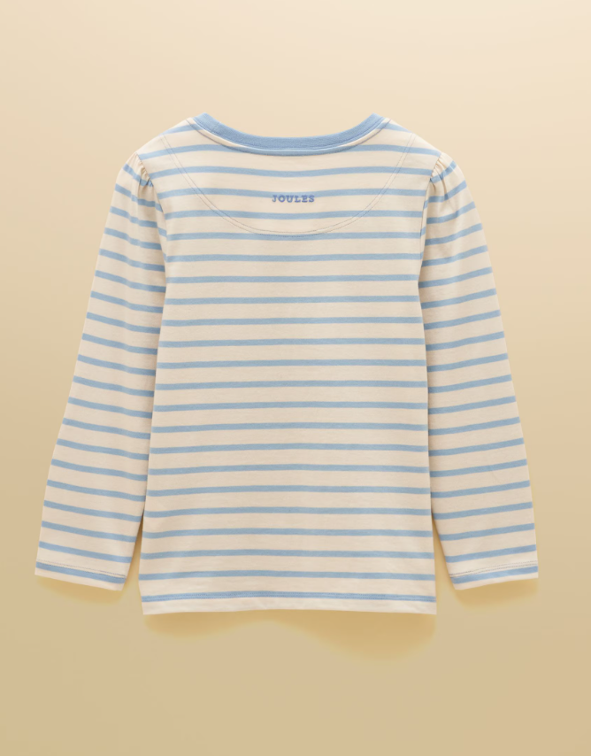 Joules Ava Horse Motif Applique Long Sleeve Top Blue Stripe