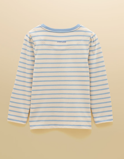 Joules Ava Horse Motif Applique Long Sleeve Top Blue Stripe