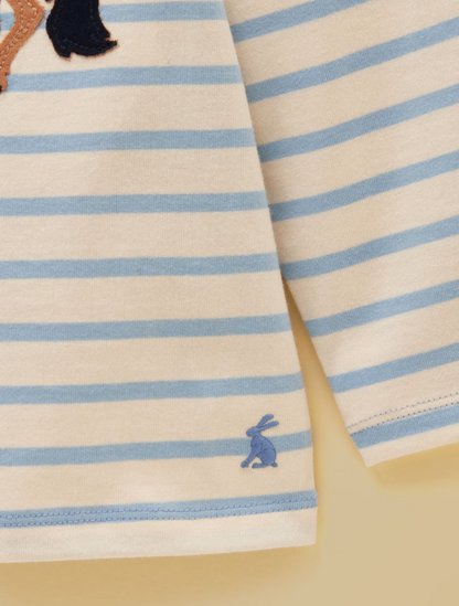 Joules Ava Horse Motif Applique Long Sleeve Top Blue Stripe