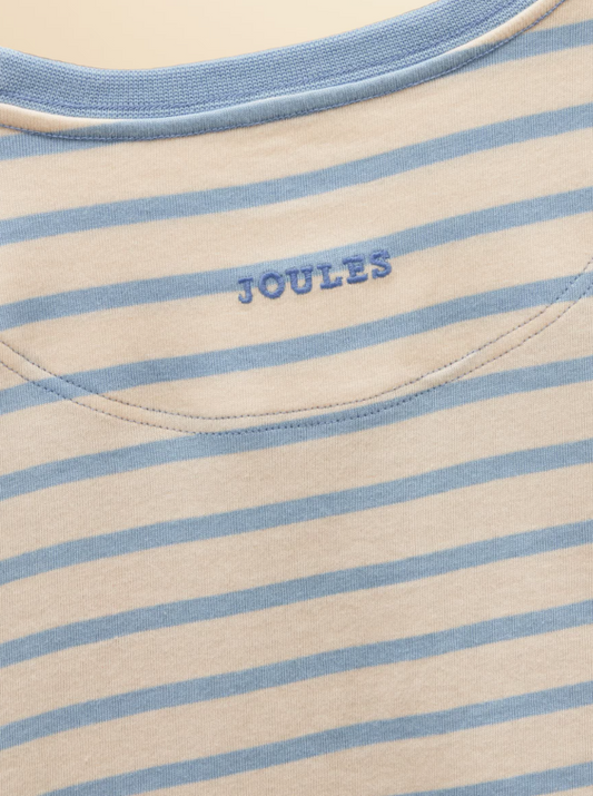 Joules Ava Horse Motif Applique Long Sleeve Top Blue Stripe