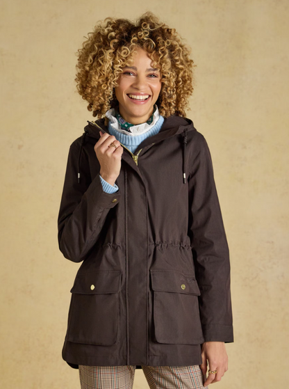 Joules Portwell Hooded Waterproof Raincoat Chocolate Brown