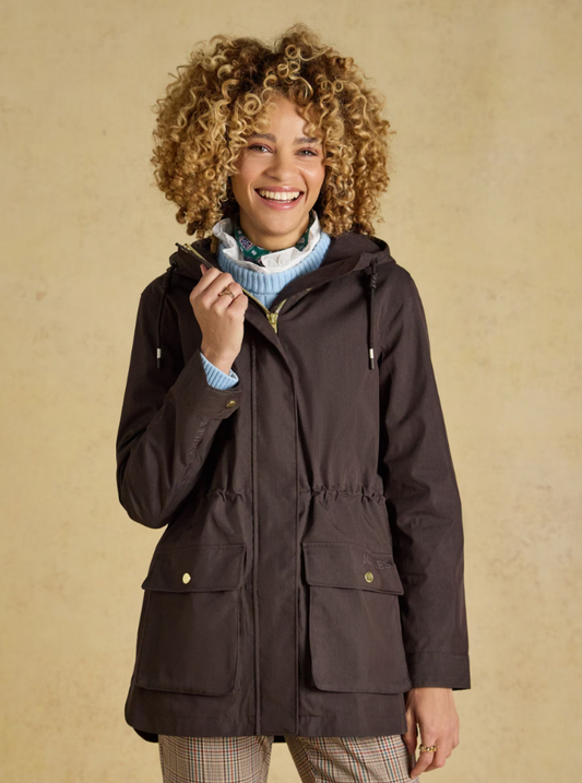 Joules Portwell Hooded Waterproof Raincoat Chocolate Brown
