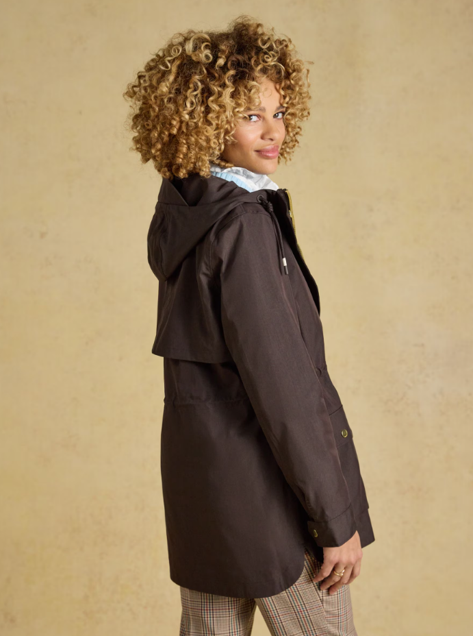Joules Portwell Hooded Waterproof Raincoat Chocolate Brown
