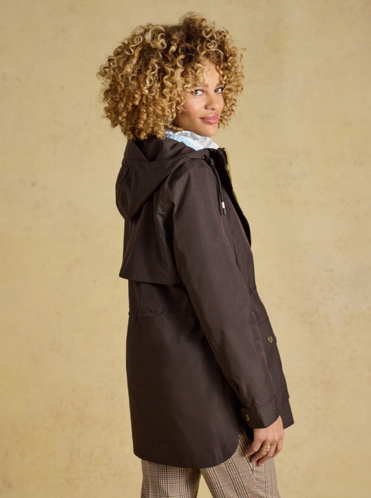 Joules Portwell Hooded Waterproof Raincoat Chocolate Brown