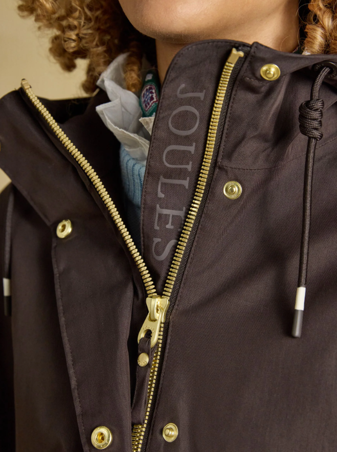 Joules Portwell Hooded Waterproof Raincoat Chocolate Brown