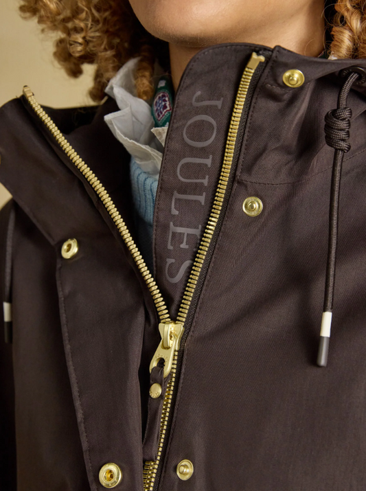 Joules Portwell Hooded Waterproof Raincoat Chocolate Brown