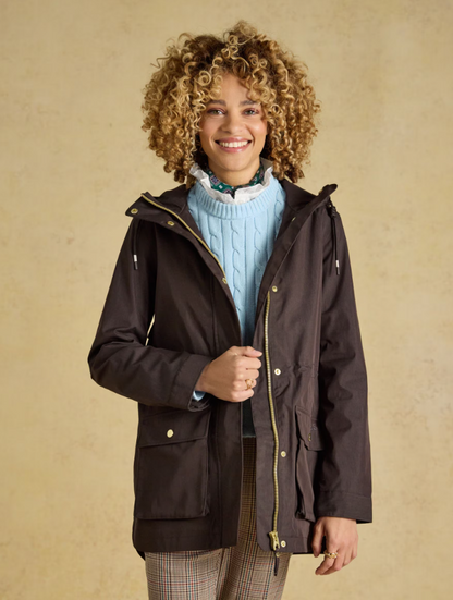 Joules Portwell Hooded Waterproof Raincoat Chocolate Brown