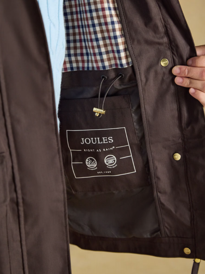 Joules Portwell Hooded Waterproof Raincoat Chocolate Brown
