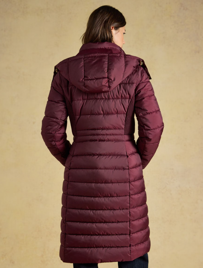 Joules Windborough Showerproof Longline Padded Coat Burgundy Red