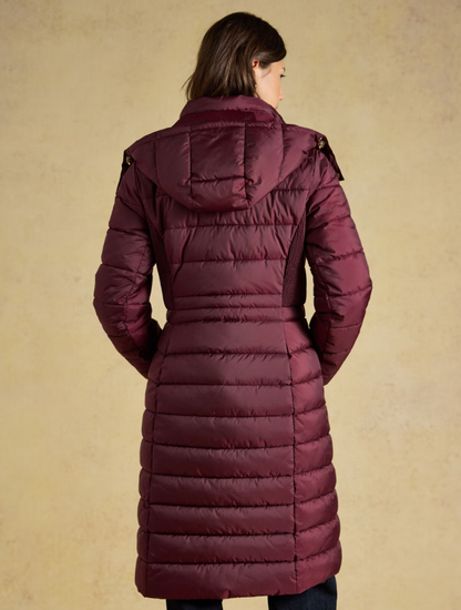Joules Windborough Showerproof Longline Padded Coat Burgundy Red
