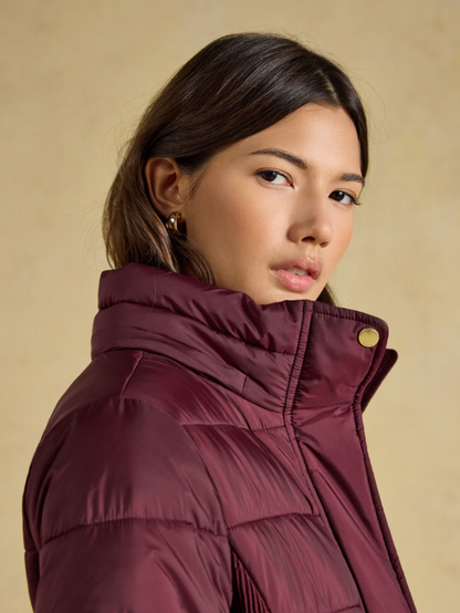 Joules Windborough Showerproof Longline Padded Coat Burgundy Red