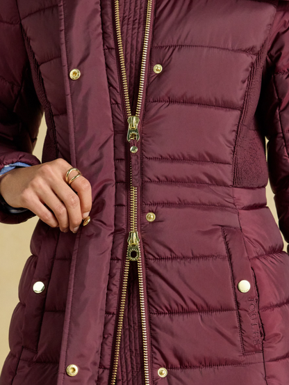 Joules Windborough Showerproof Longline Padded Coat Burgundy Red