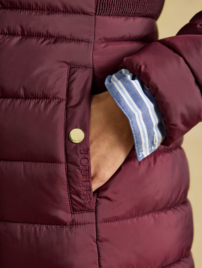 Joules Windborough Showerproof Longline Padded Coat Burgundy Red
