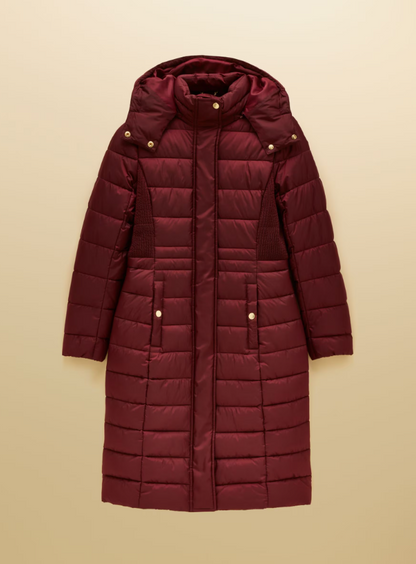 Joules Windborough Showerproof Longline Padded Coat Burgundy Red
