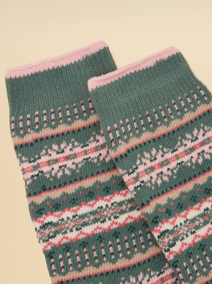 Joules Lucille Fair Isle Socks Khaki Green