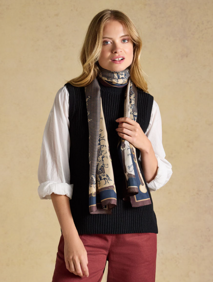Joules Windsor Floral Scarf Navy & Neutral Equestrian