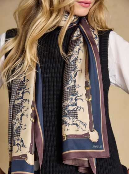 Joules Windsor Floral Scarf Navy & Neutral Equestrian