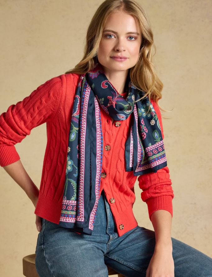 Joules Windsor Floral Scarf Navy & Pink