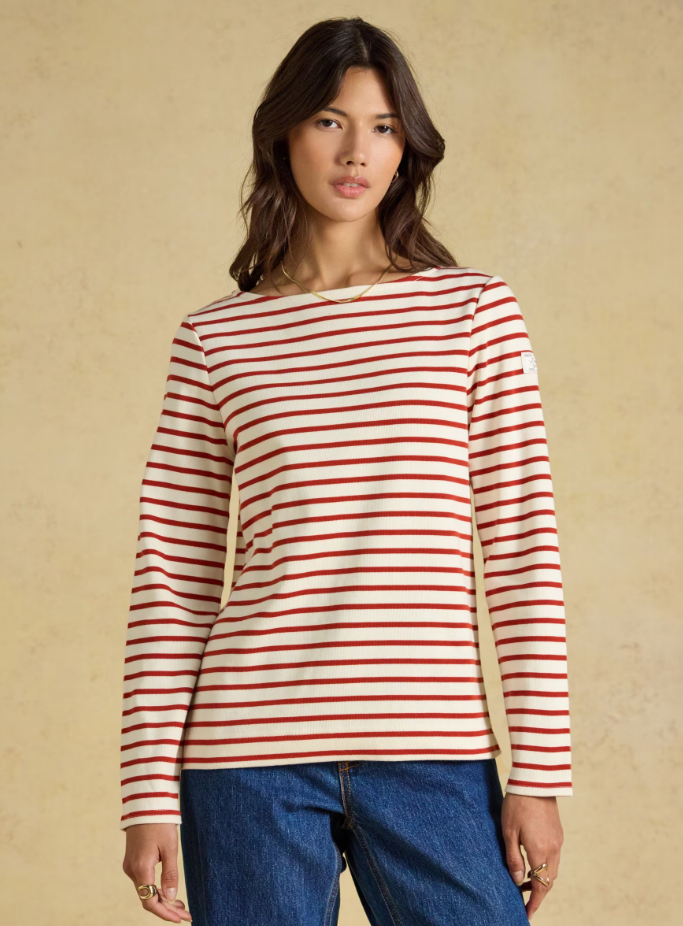 Joules Harbour Stripe Breton Top Cream & Burnt Orange