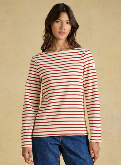 Joules Harbour Stripe Breton Top Cream & Burnt Orange