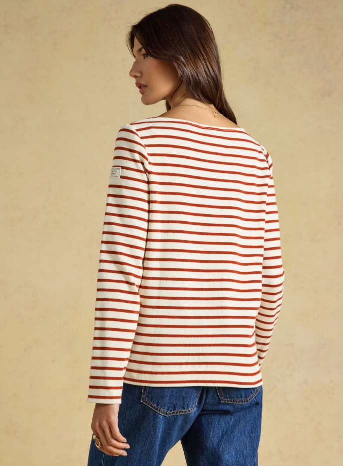 Joules Harbour Stripe Breton Top Cream & Burnt Orange