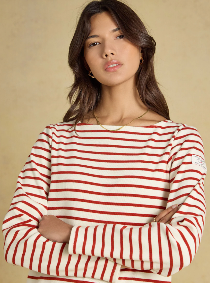 Joules Harbour Stripe Breton Top Cream & Burnt Orange