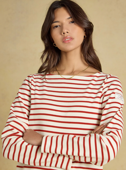 Joules Harbour Stripe Breton Top Cream & Burnt Orange