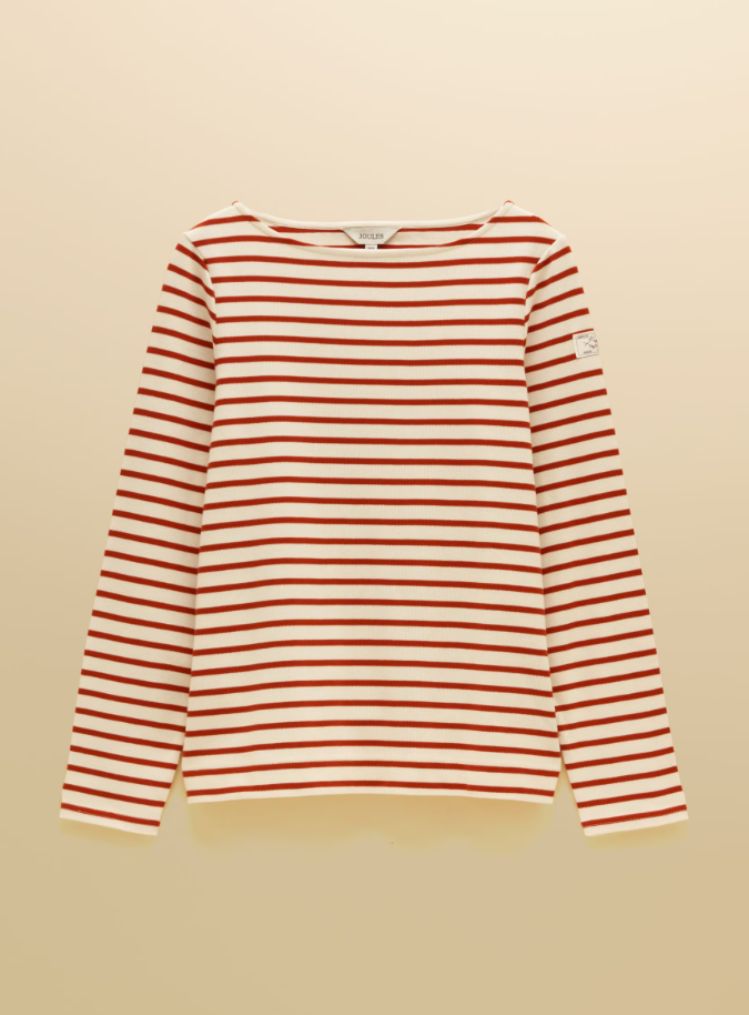 Joules Harbour Stripe Breton Top Cream & Burnt Orange