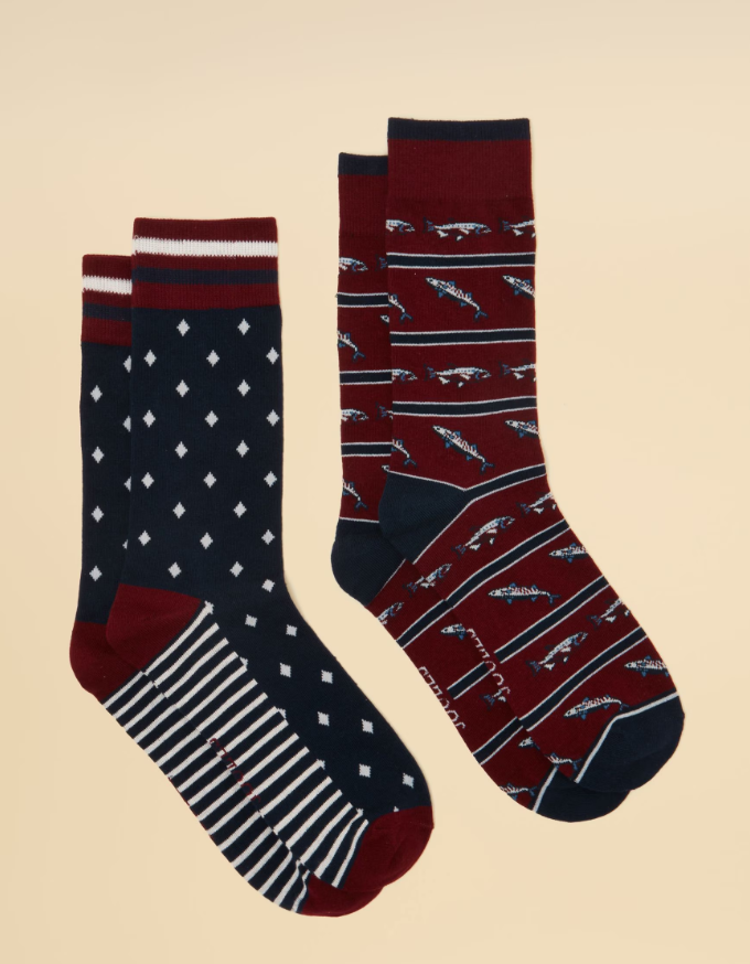 Joules Kingsbury Burgundy Fish Socks 2 Pack