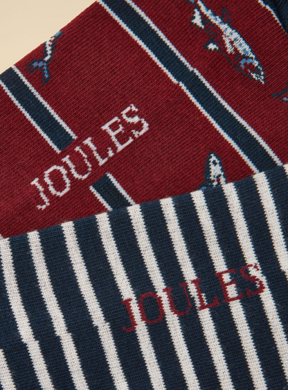 Joules Kingsbury Burgundy Fish Socks 2 Pack