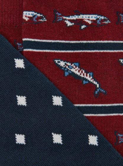 Joules Kingsbury Burgundy Fish Socks 2 Pack
