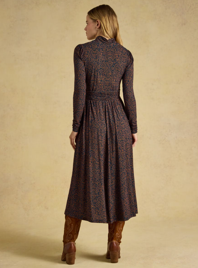 Joules Mina Floral Jersey Ruched Waist Midi Dress