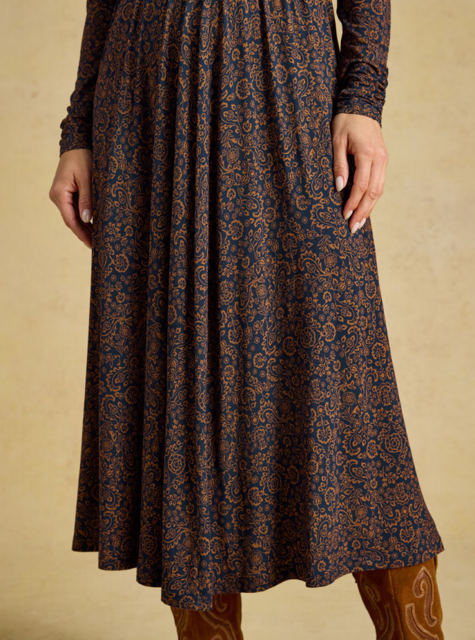 Joules Mina Floral Jersey Ruched Waist Midi Dress