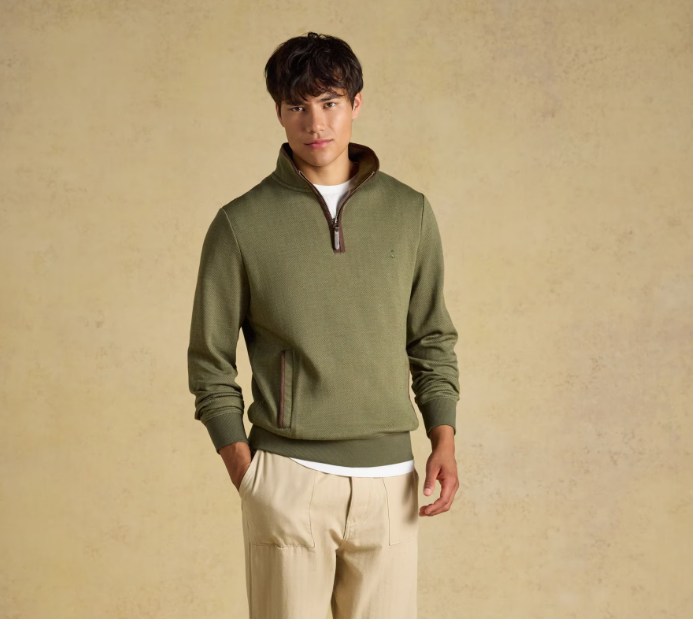 Joules Herringbone Quarter Zip Sweatshirt Green