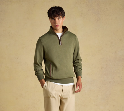 Joules Herringbone Quarter Zip Sweatshirt Green