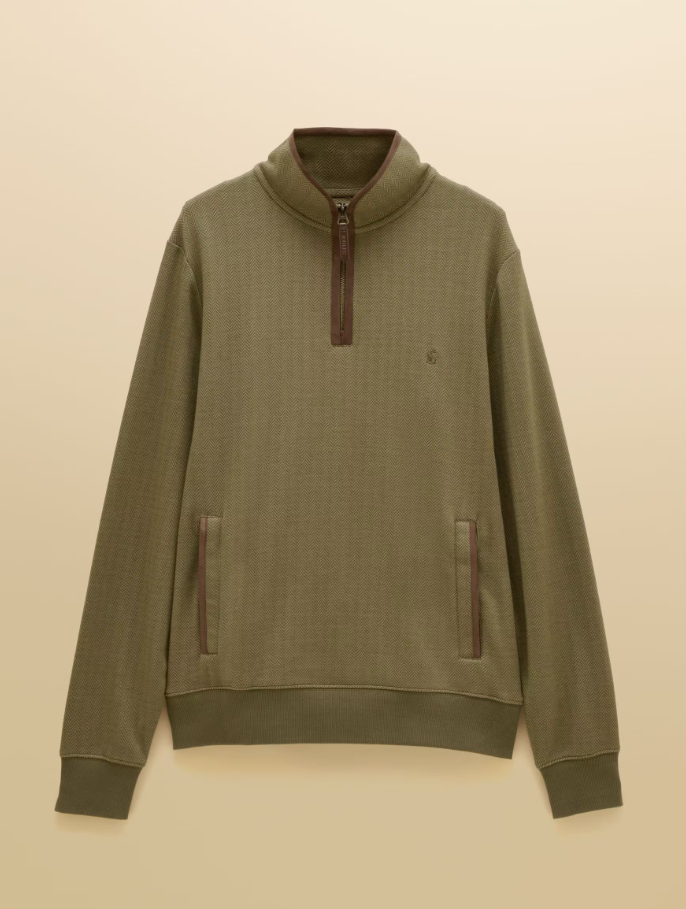 Joules Herringbone Quarter Zip Sweatshirt Green