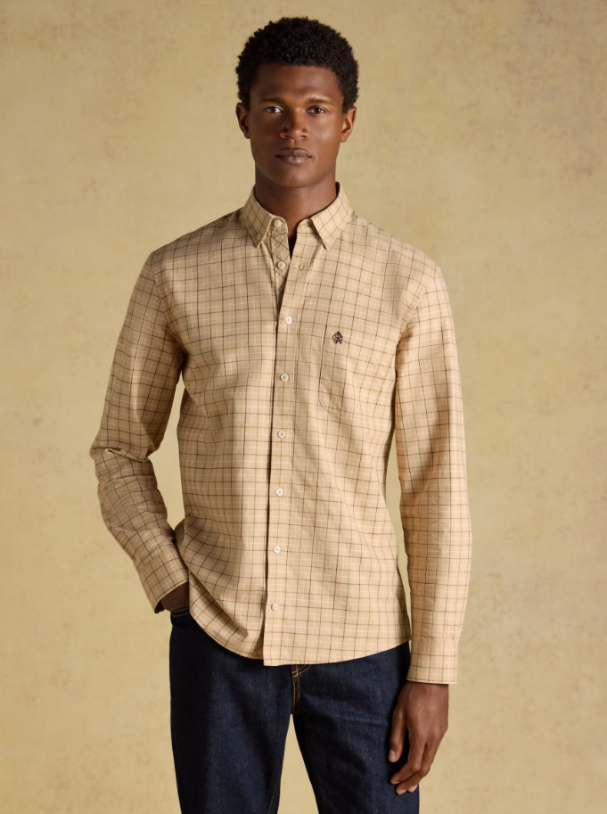 Joules Oxford Check Classic Fit Cotton Oxford Oatmeal Checked