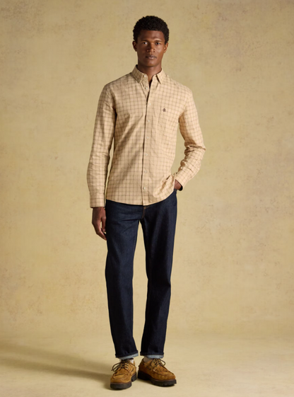 Joules Oxford Check Classic Fit Cotton Oxford Oatmeal Checked