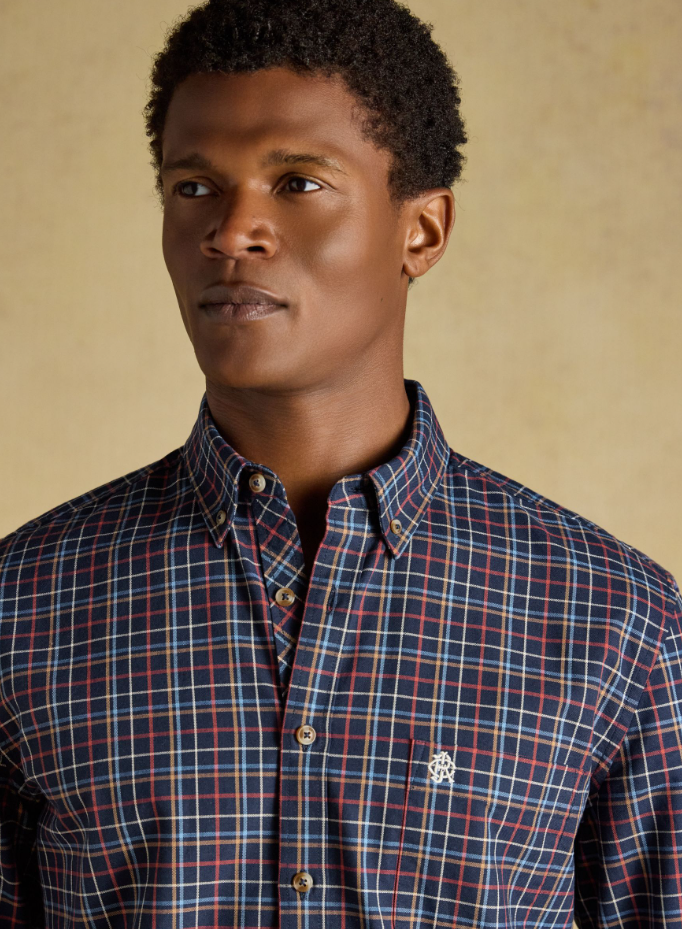 Joules Oxford Check Classic Fit Cotton Oxford Navy Checked