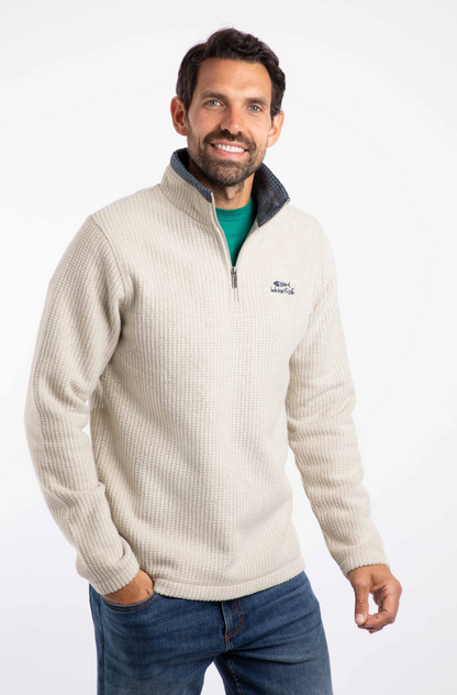Weird Fish Newark 1/4 Zip Grid Fleece Ecru