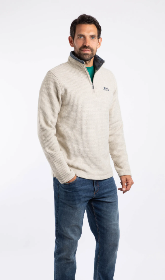 Weird Fish Newark 1/4 Zip Grid Fleece Ecru