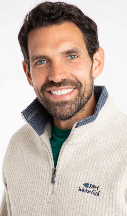 Weird Fish Newark 1/4 Zip Grid Fleece Ecru