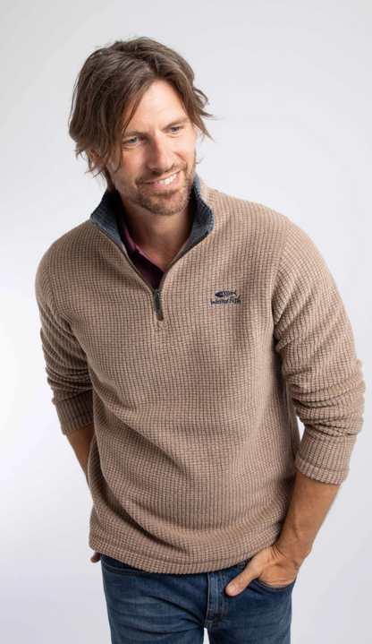Weird Fish Newark 1/4 Zip Grid Fleece Cola