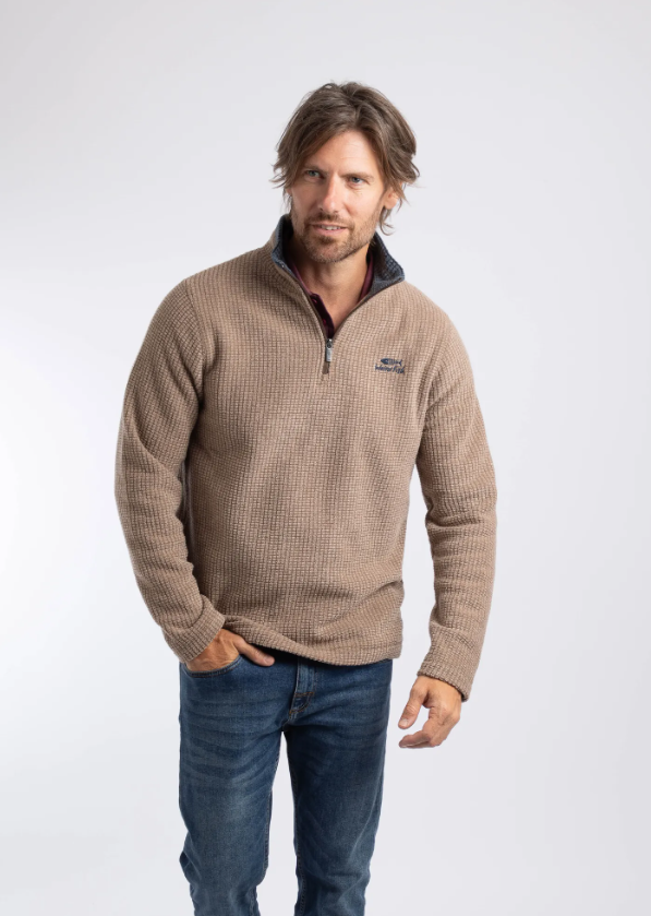 Weird Fish Newark 1/4 Zip Grid Fleece Cola