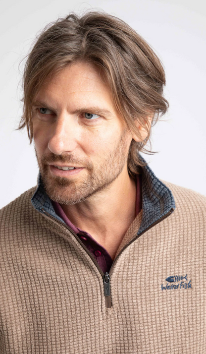 Weird Fish Newark 1/4 Zip Grid Fleece Cola
