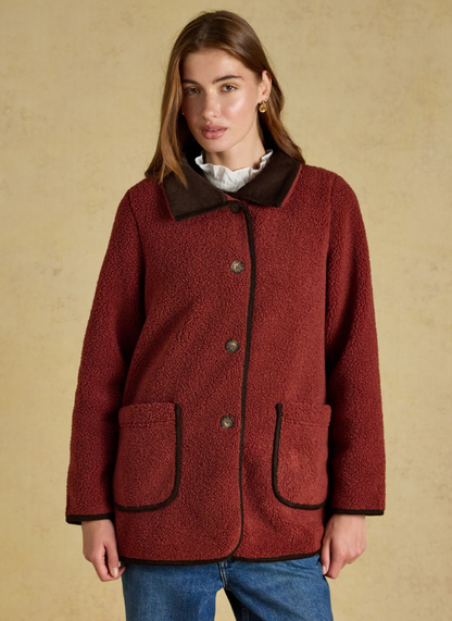 Joules Sadie Longline Button Through Fleece Jacket Burnt Orange