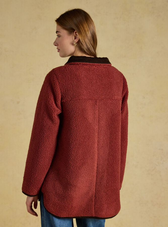 Joules Sadie Longline Button Through Fleece Jacket Burnt Orange