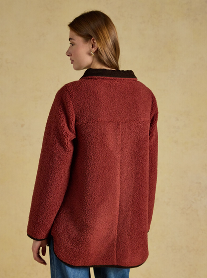 Joules Sadie Longline Button Through Fleece Jacket Burnt Orange