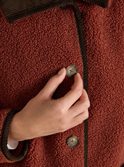 Joules Sadie Longline Button Through Fleece Jacket Burnt Orange