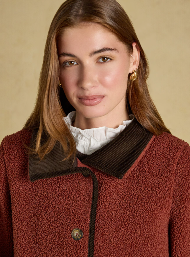 Joules Sadie Longline Button Through Fleece Jacket Burnt Orange